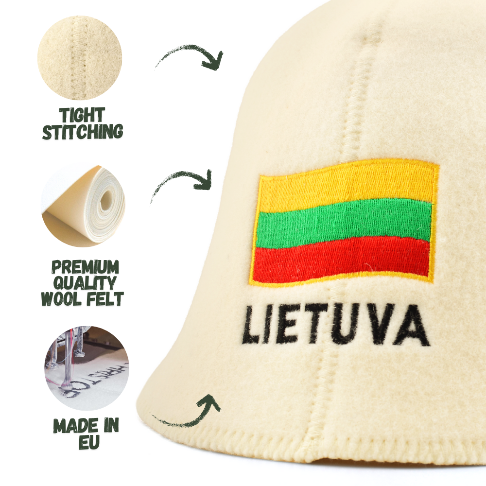Sauna Hat ‘Lietuva’, 100% Wool with tight stitching and premium quality wool felt, made in EU.