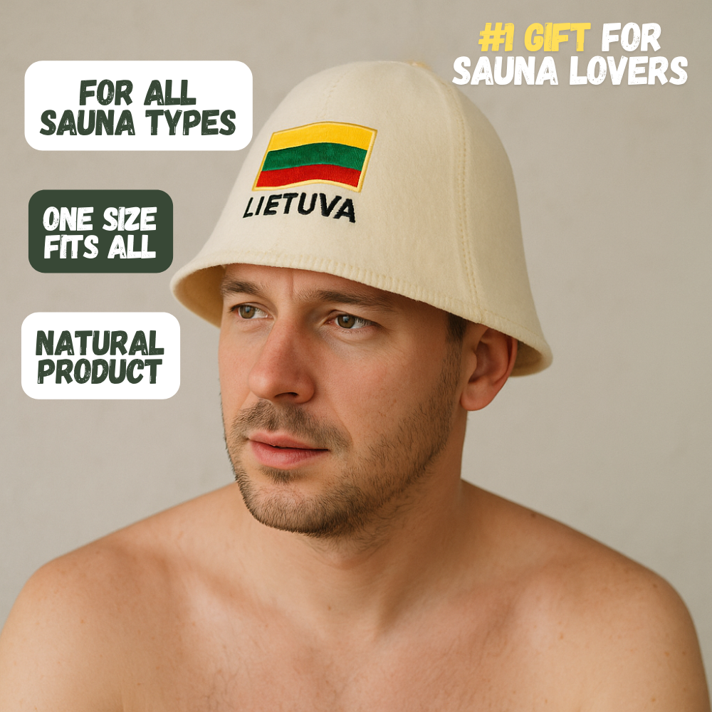 Sauna Hat ‘Lietuva’, 100% wool, perfect for sauna lovers, one size fits all, natural product, quality sauna accessory.