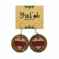 Handmade Wooden Embroidered Earrings "Heart"