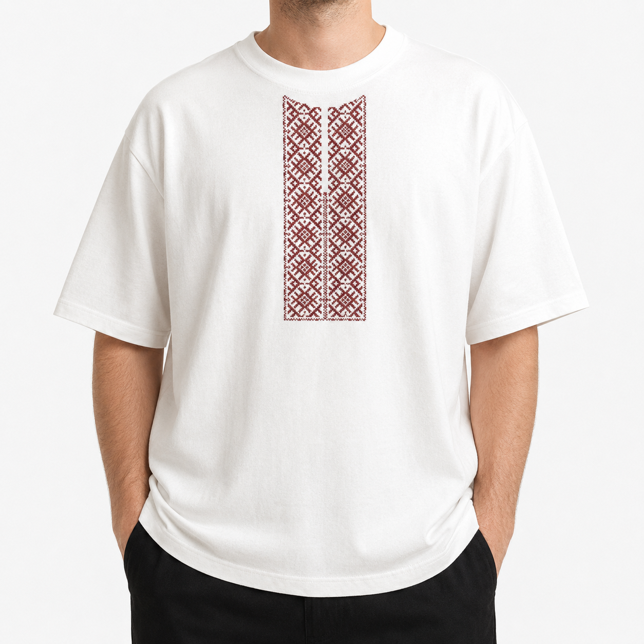 Marškinėliai „Vyshyvanka Pattern“ Oversize Admietnaść
