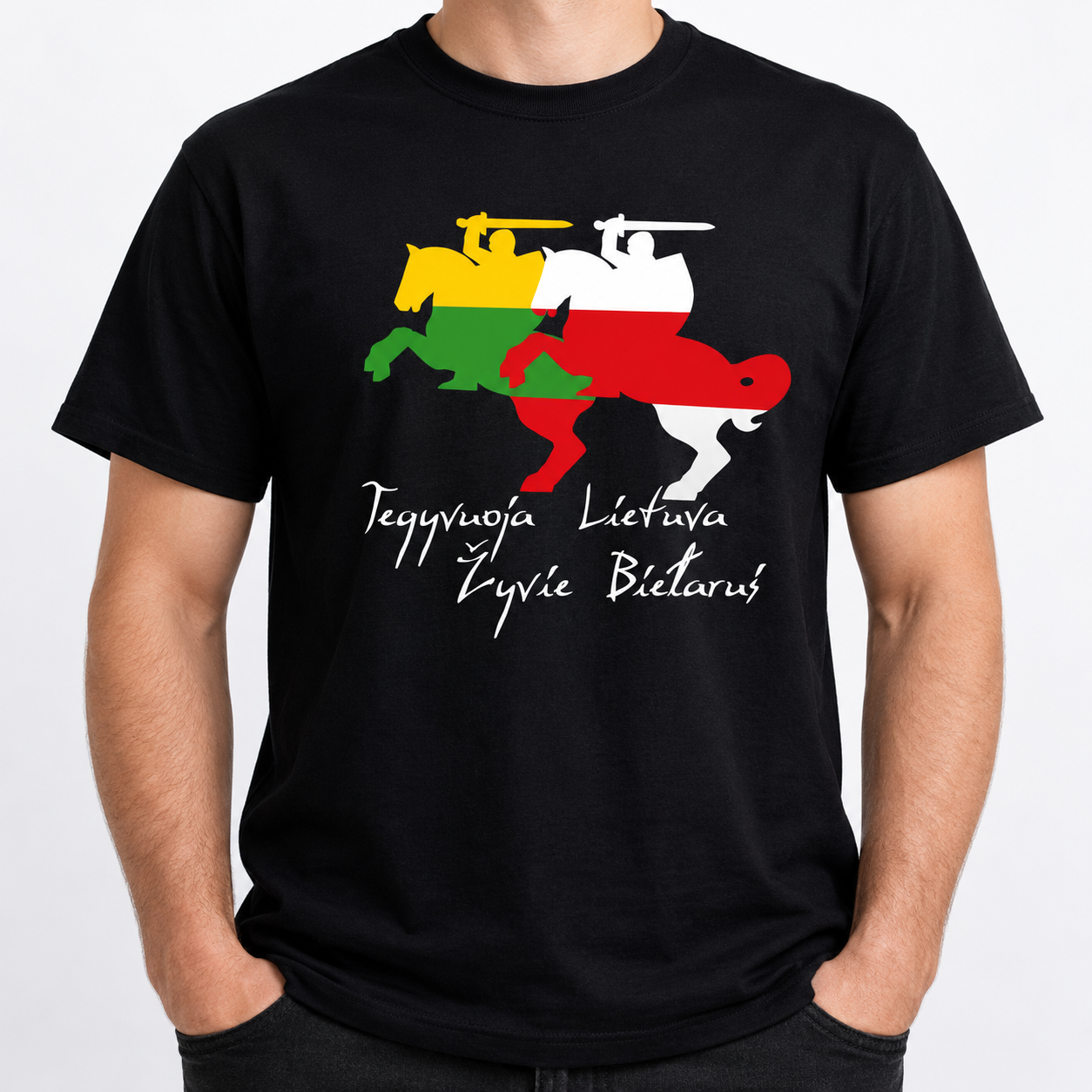 T-Shirt “Tegyvuoja Lietuva, Žyvie Biełaruś” Admietnaść