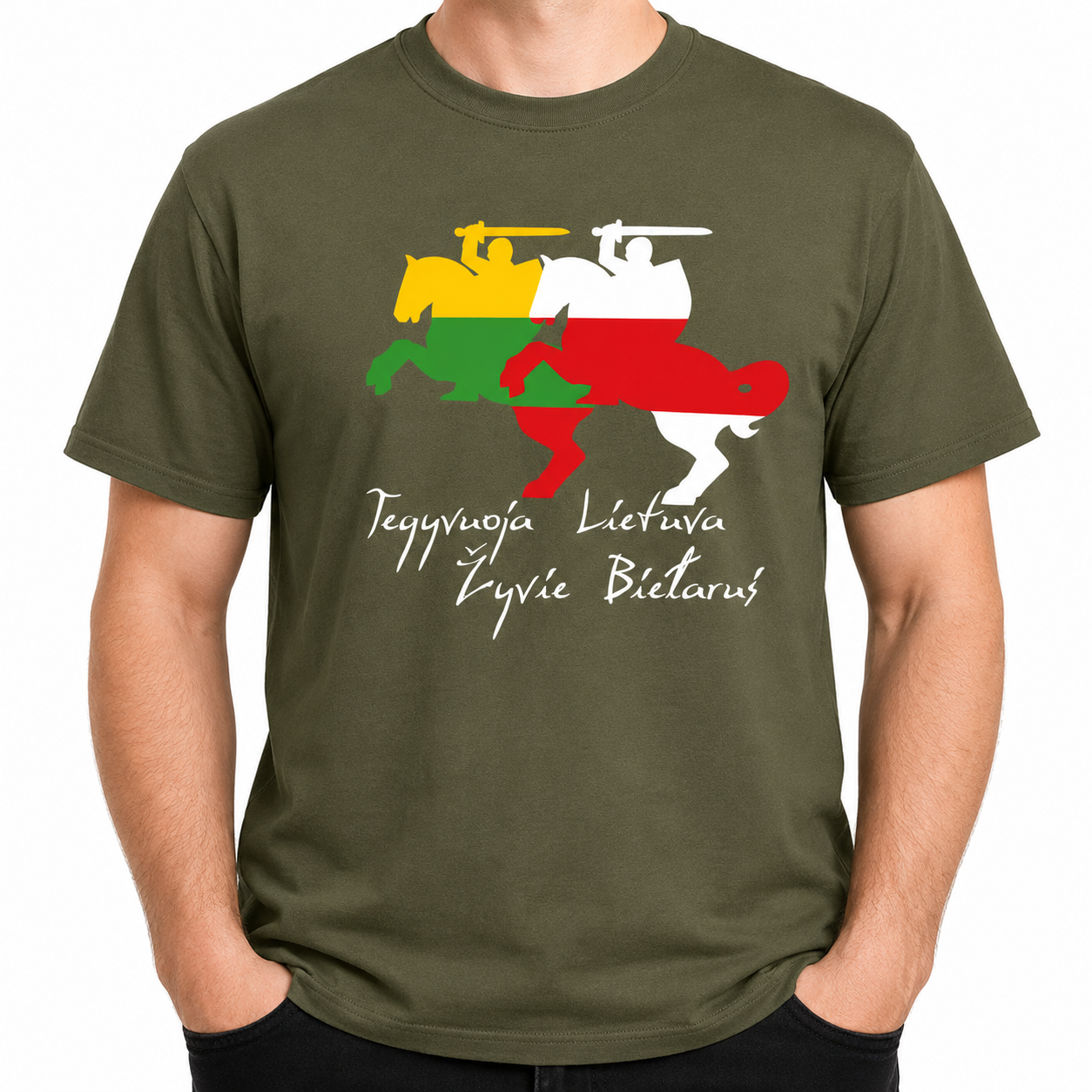 T-Shirt “Tegyvuoja Lietuva, Žyvie Biełaruś” Admietnaść