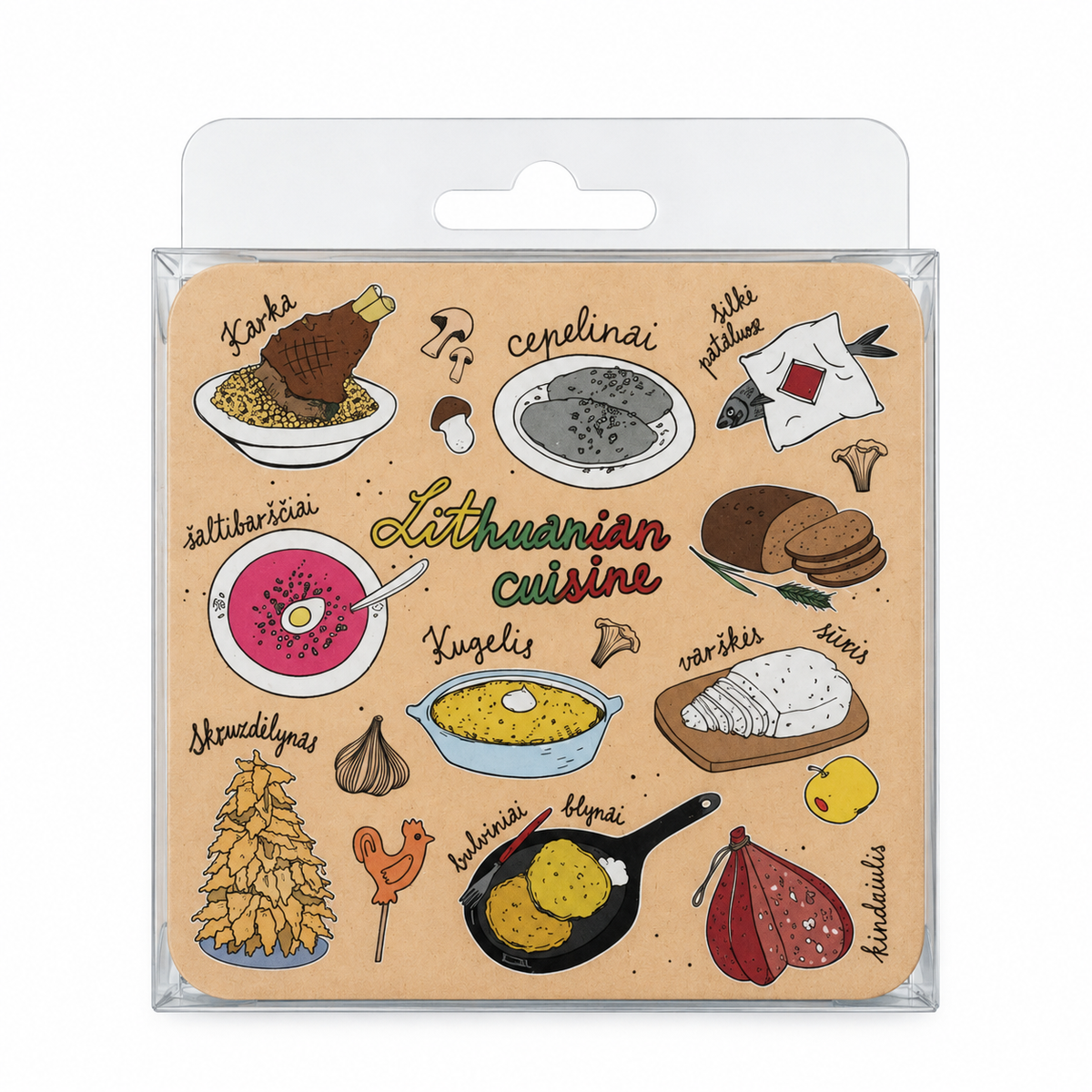 Lithuanian Cuisine Wooden Coaster Set KROPKA