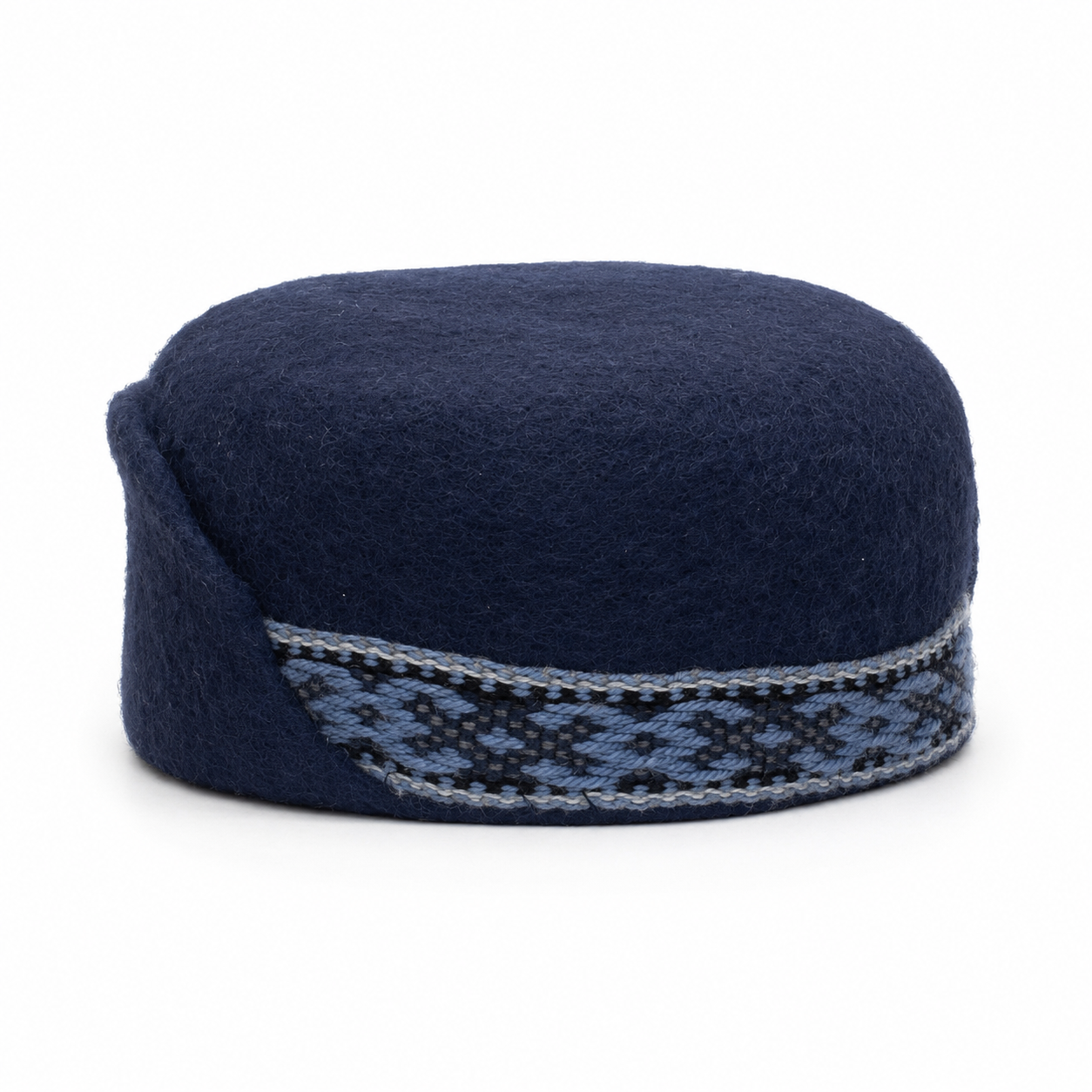 Navy Felted Hat with Woven Ornament KROPKA
