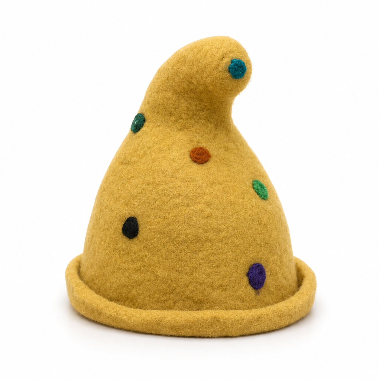 Yellow Felted Hat with Colorful Dots KROPKA