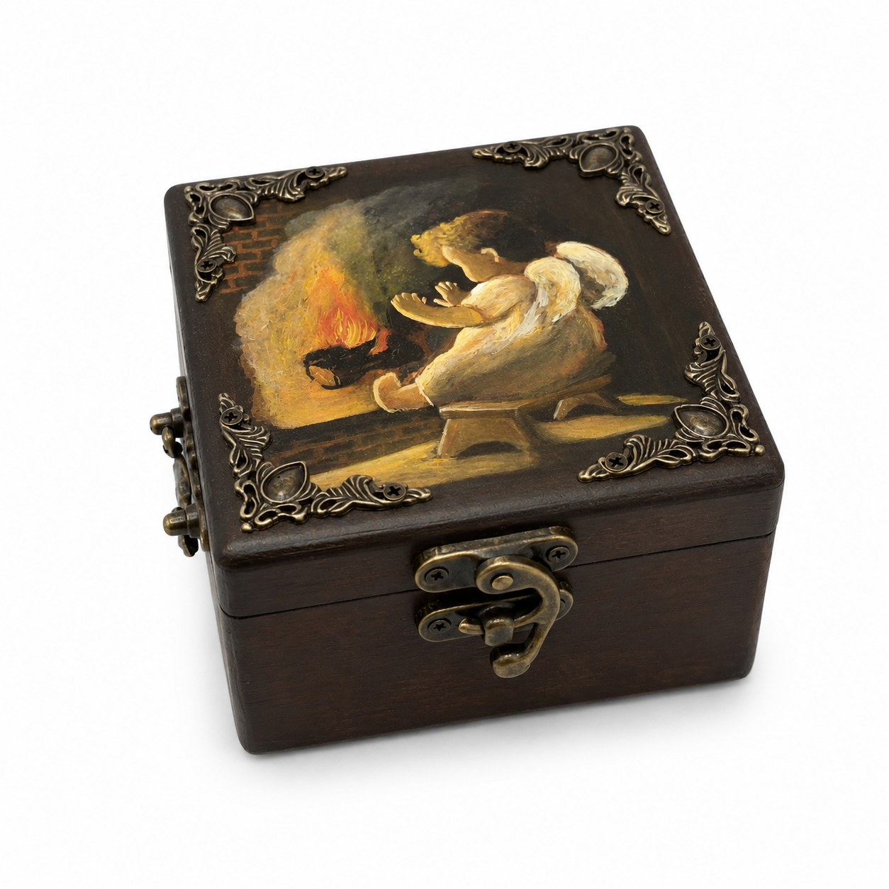 Wooden Box “Angel by the Fireplace”
